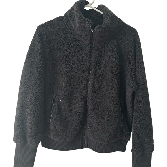 Athleta  Black teddy bear fleece Jacket size medium - Picture 1 of 3
